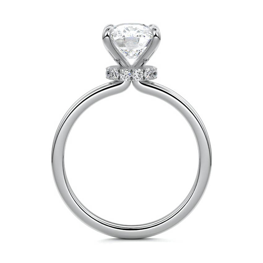 Platinum Cushion Diamond Solitaire Engagement Ring with Hidden Halo Accent