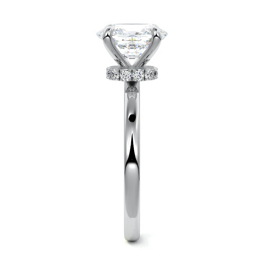 Platinum Cushion Diamond Solitaire Engagement Ring with Hidden Halo Accent