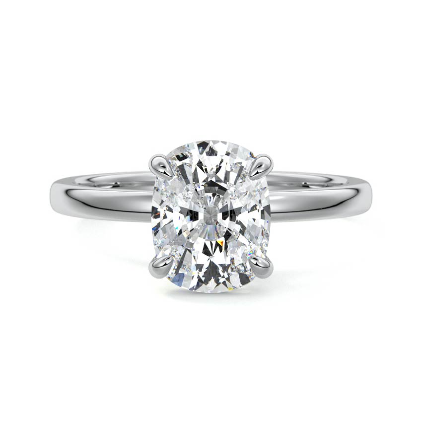 Platinum Cushion Diamond Solitaire Engagement Ring with Hidden Halo Accent