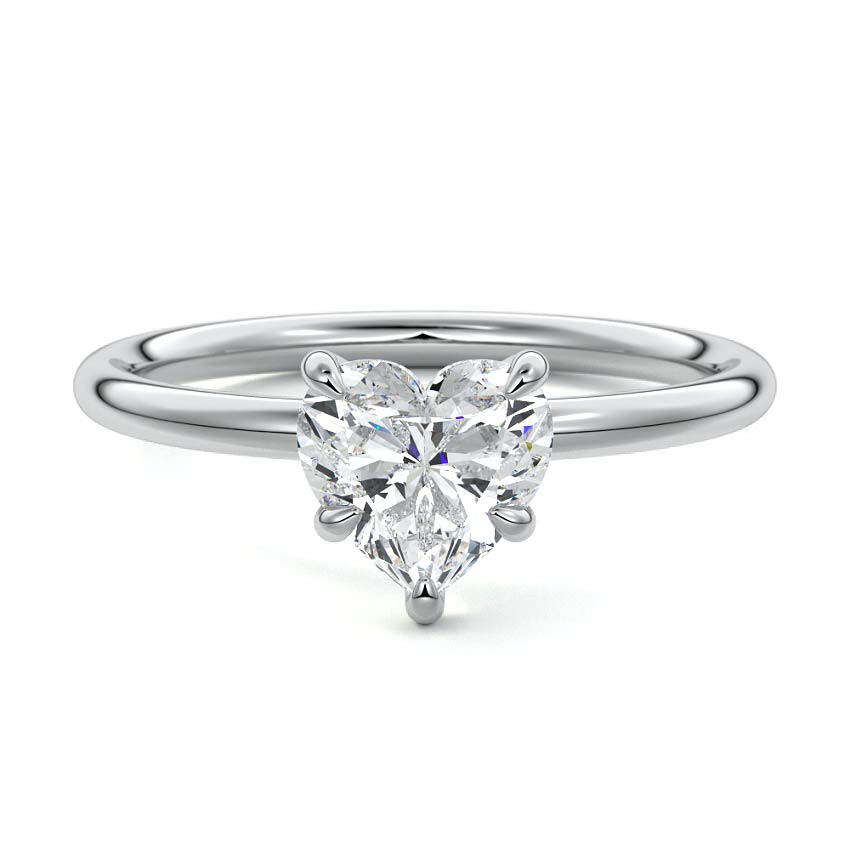 White gold Heart Diamond Solitaire Engagement Ring with Twisted Cathedral Setting