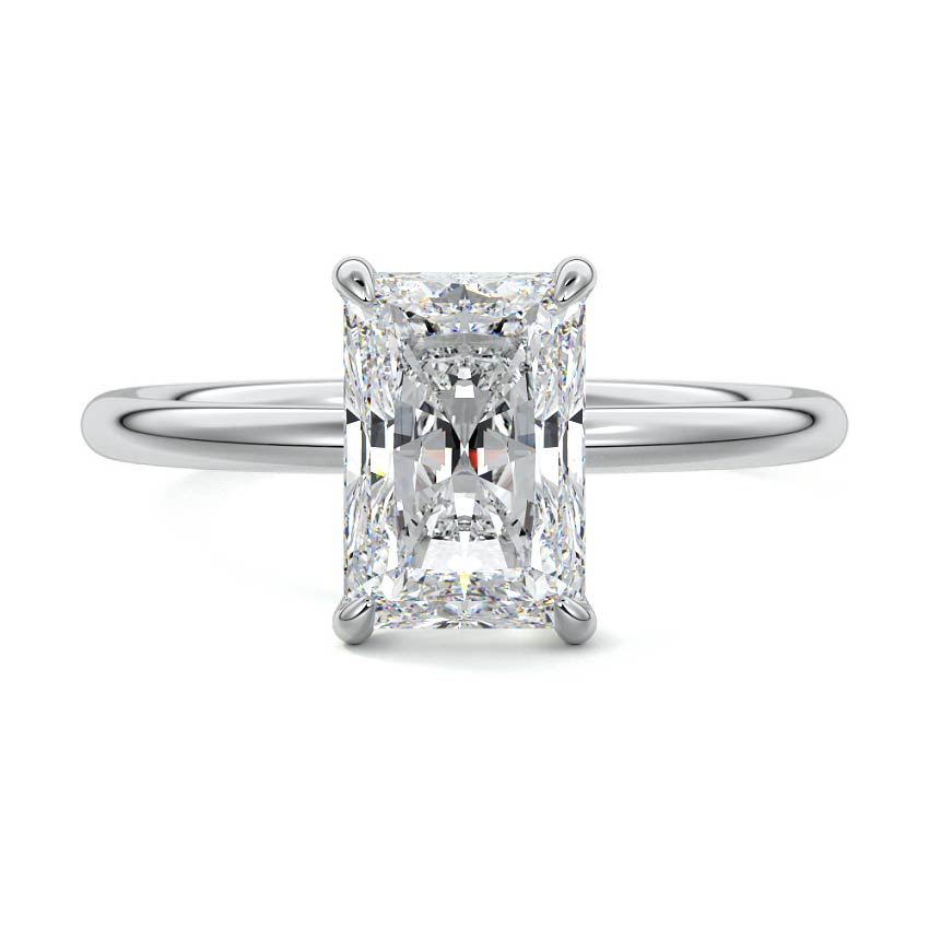 Platinum Radiant Diamond Solitaire Engagement Ring with Twisted Cathedral Setting