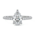 White gold Pear Diamond Ring with Pavé Band and Hidden Halo