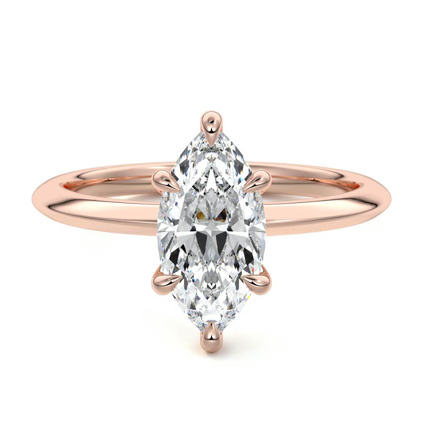 Rose gold Marquise Diamond Solitaire Engagement Ring with Sculpted Cathedral Setting
