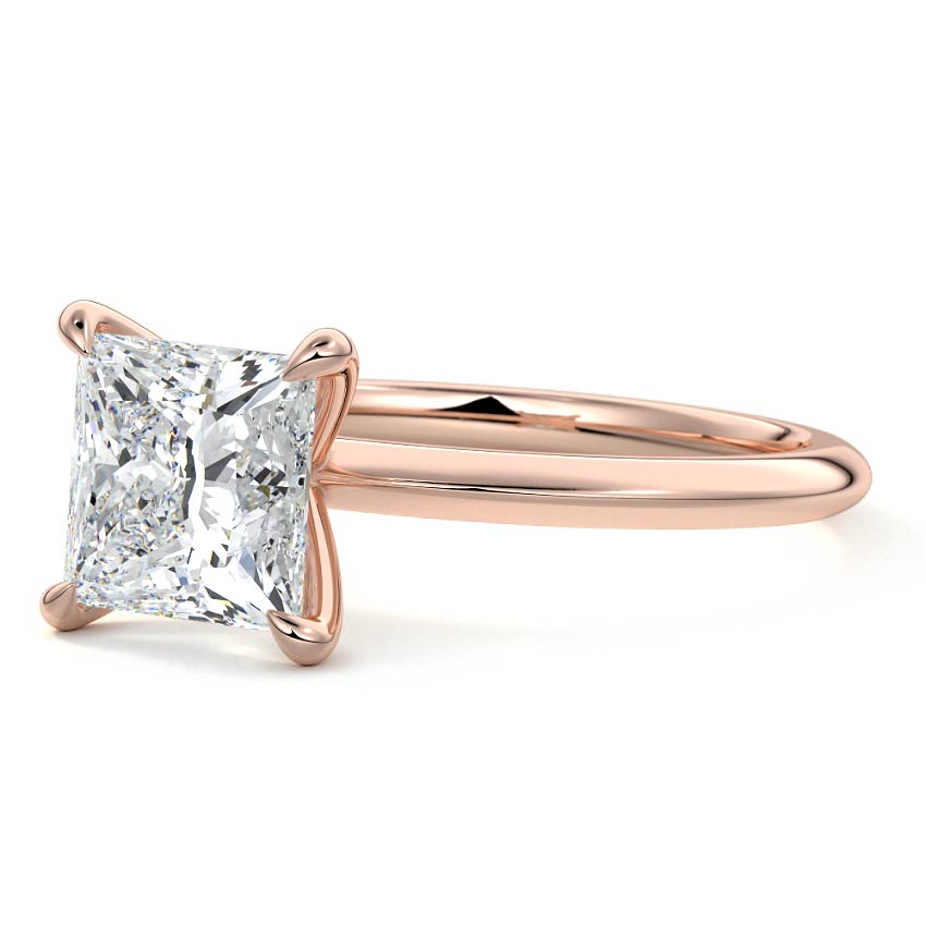 Rose gold Princess Diamond Solitaire Engagement Ring with Sculpted Cathedral Setting