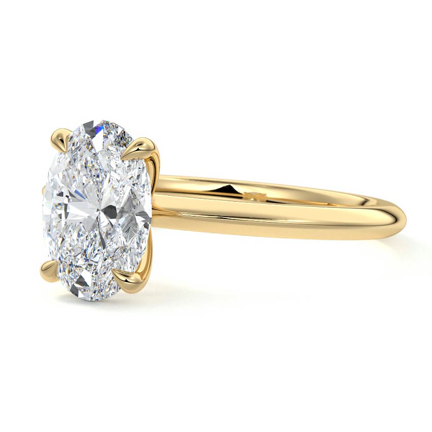 Yellow gold Oval Diamond Solitaire Engagement Ring with Sculpted Cathedral Setting