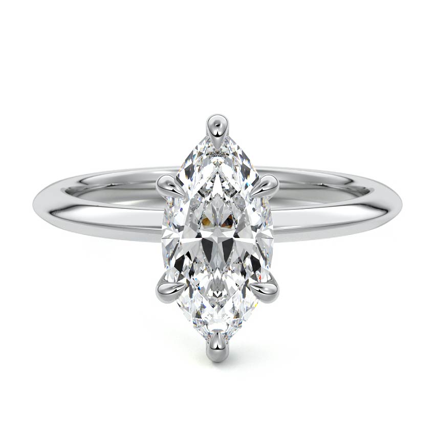 White gold Marquise Diamond Solitaire Engagement Ring with Sculpted Cathedral Setting