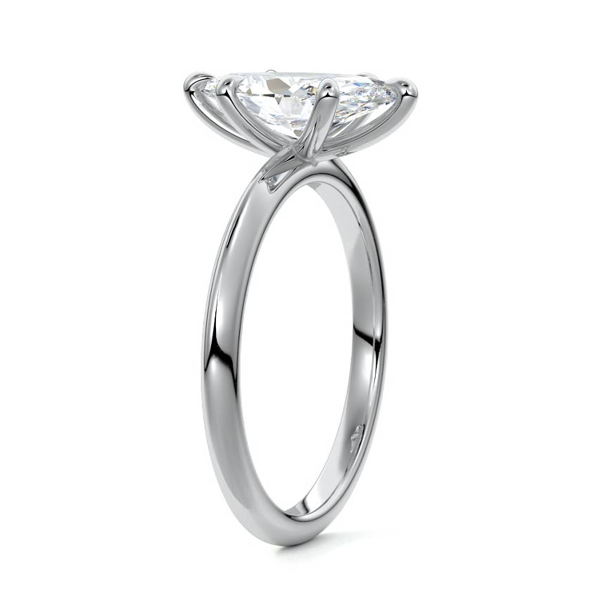 White gold Marquise Diamond Solitaire Engagement Ring with Sculpted Cathedral Setting