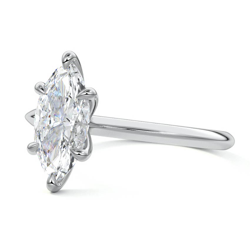 White gold Marquise Diamond Solitaire Engagement Ring with Sculpted Cathedral Setting
