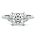 White gold Princess Diamond Engagement Ring with Mixed Shape Side Stones and Prong Setting