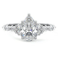 Silver Pear Diamond Engagement Ring with Mixed Shape Side Stones and Prong Setting