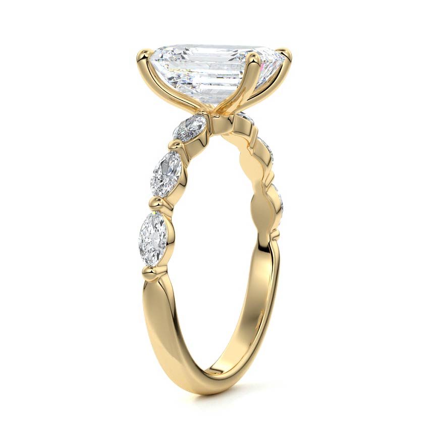 Yellow gold Emerald Diamond Side Stone Engagement Ring