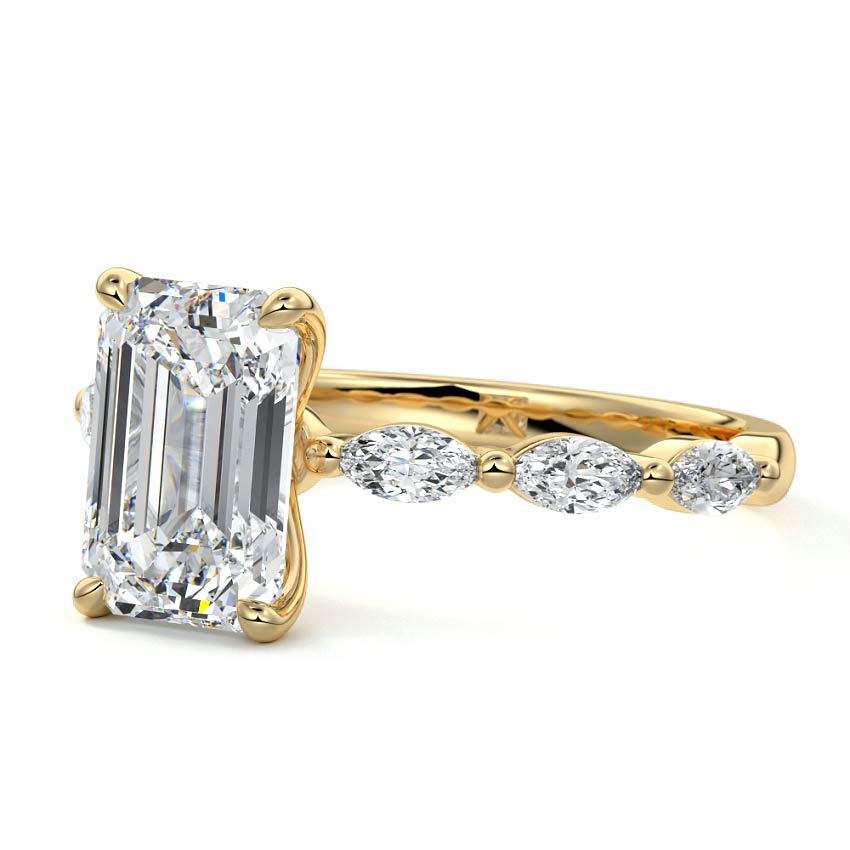 Yellow gold Emerald Diamond Side Stone Engagement Ring