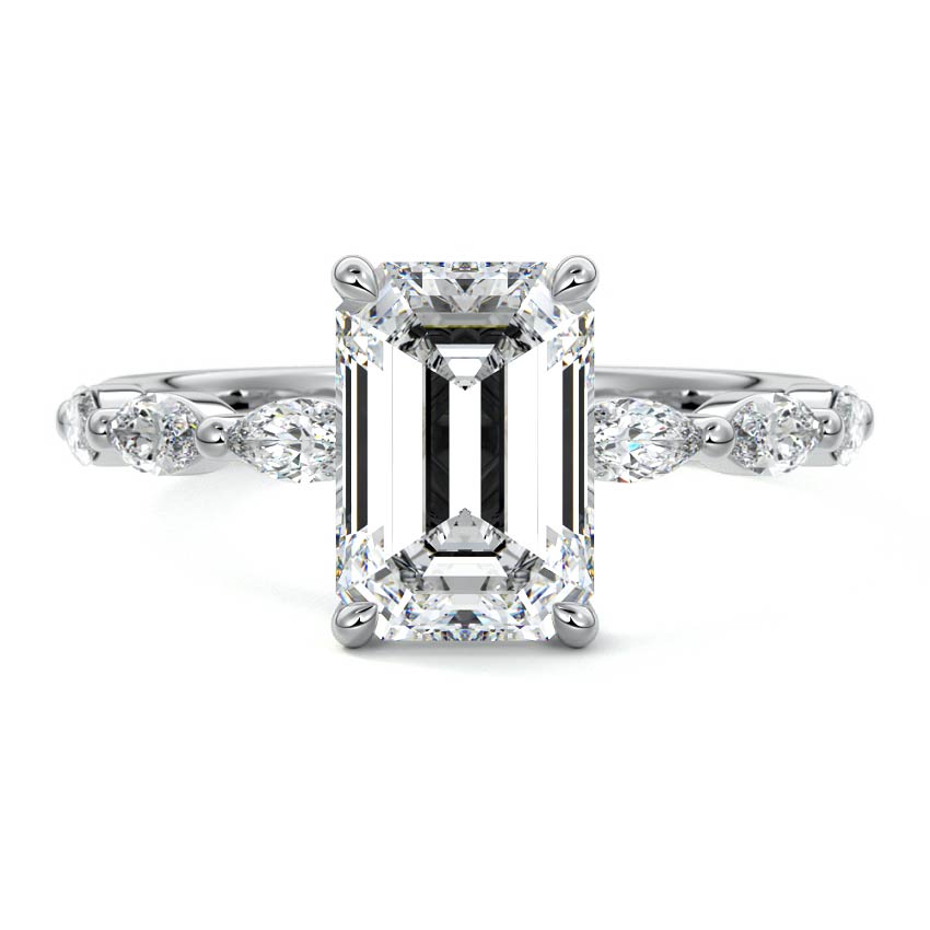 White gold Emerald Diamond Side Stone Engagement Ring