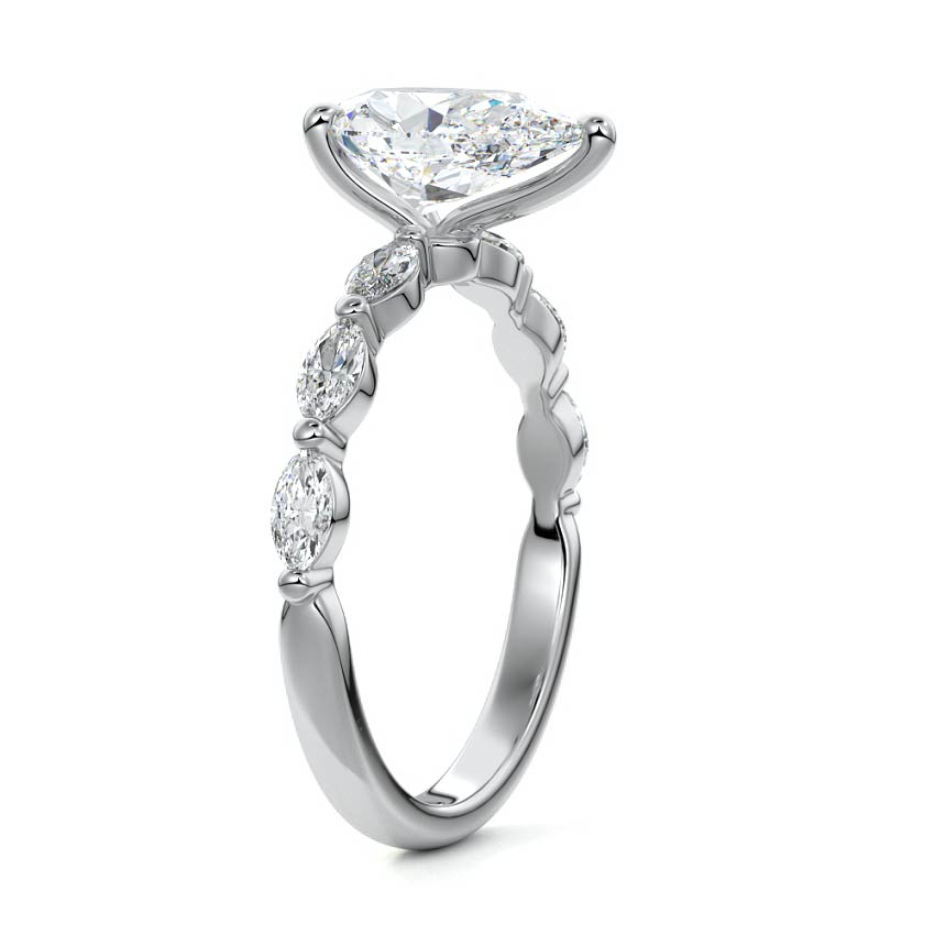 Silver Pear Diamond Side Stone Engagement Ring