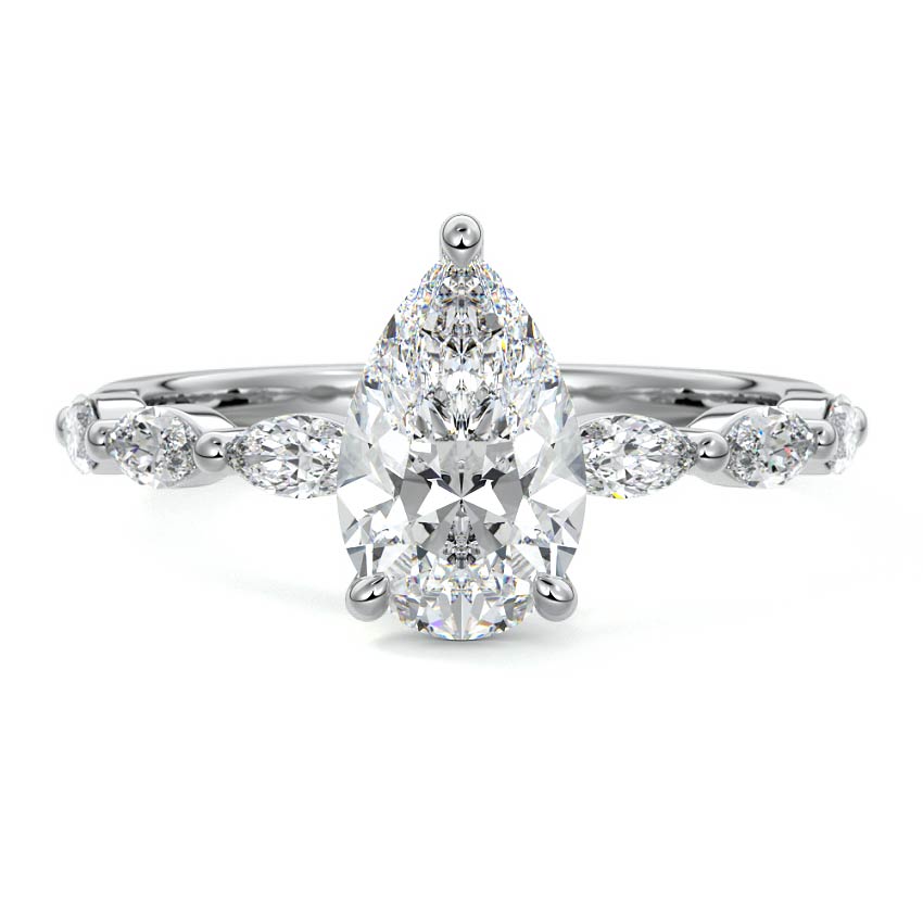 Silver Pear Diamond Side Stone Engagement Ring