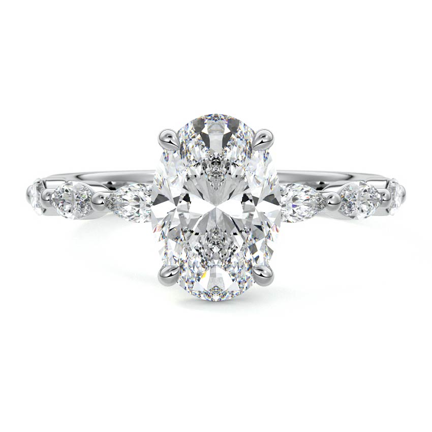 Silver Oval Diamond Side Stone Engagement Ring