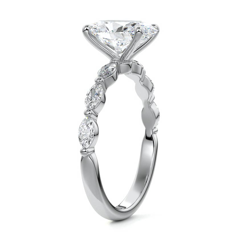 Silver Oval Diamond Side Stone Engagement Ring