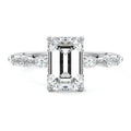 Silver Emerald Diamond Side Stone Engagement Ring