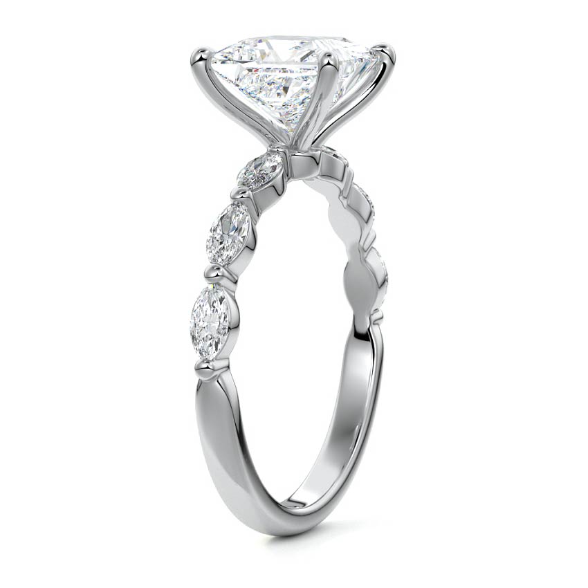 Silver Princess Diamond Side Stone Engagement Ring
