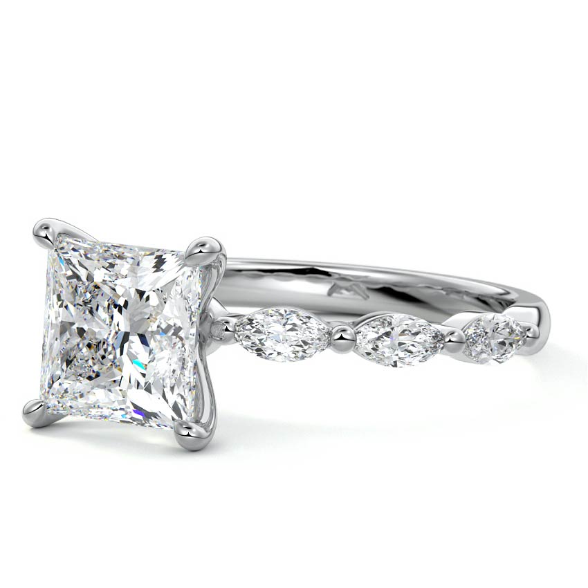 Silver Princess Diamond Side Stone Engagement Ring