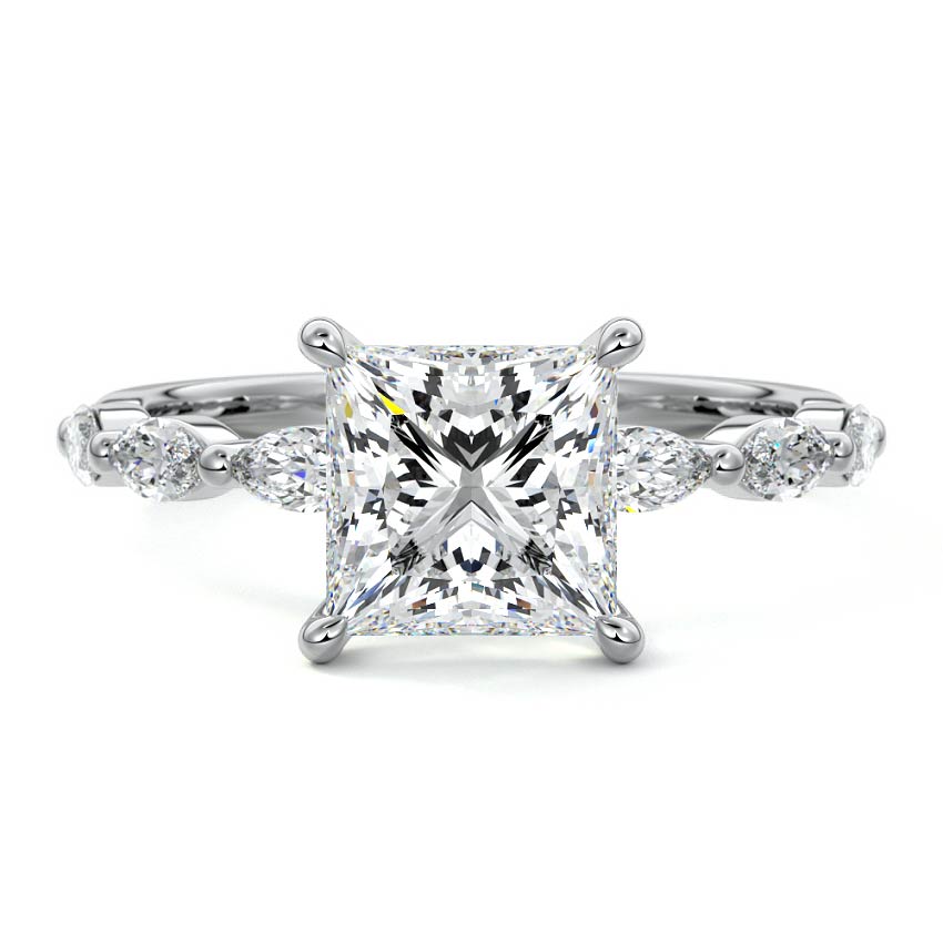 Silver Princess Diamond Side Stone Engagement Ring