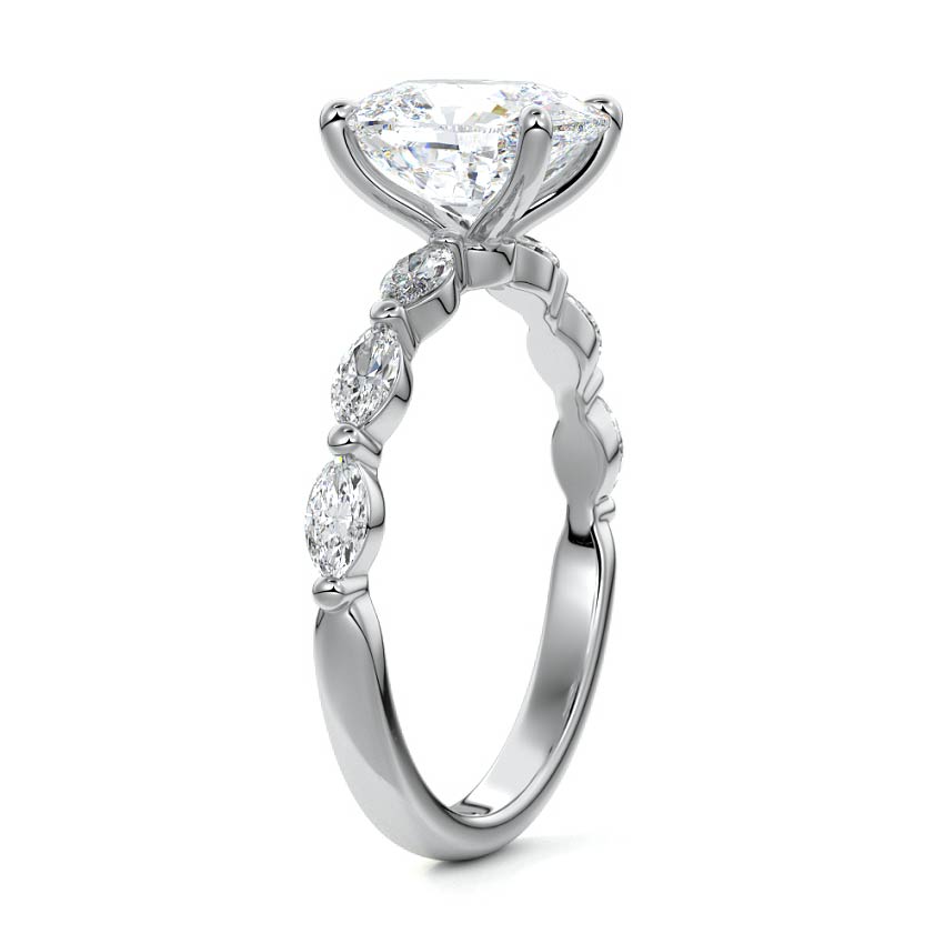 Platinum Cushion Diamond Side Stone Engagement Ring