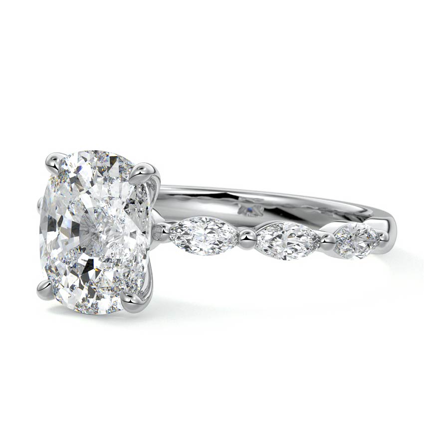 Platinum Cushion Diamond Side Stone Engagement Ring