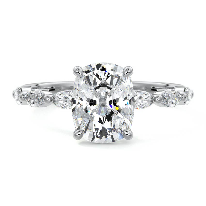 Platinum Cushion Diamond Side Stone Engagement Ring