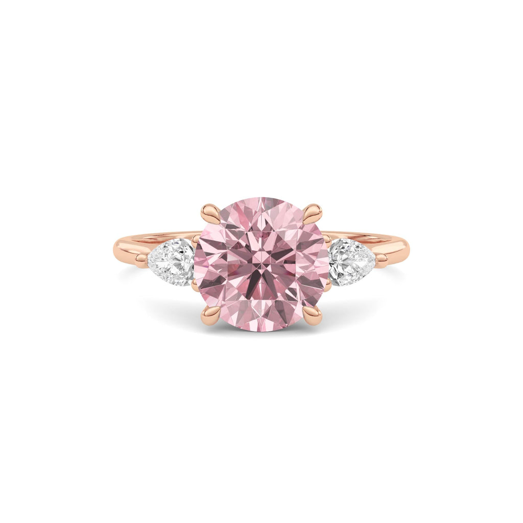 Rose gold Three-Stone Fancy Pink Round Cut Diamond Ring with Pear Side Stones