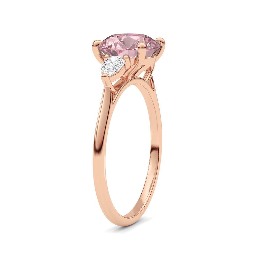 Rose gold Three-Stone Fancy Pink Round Cut Diamond Ring with Pear Side Stones