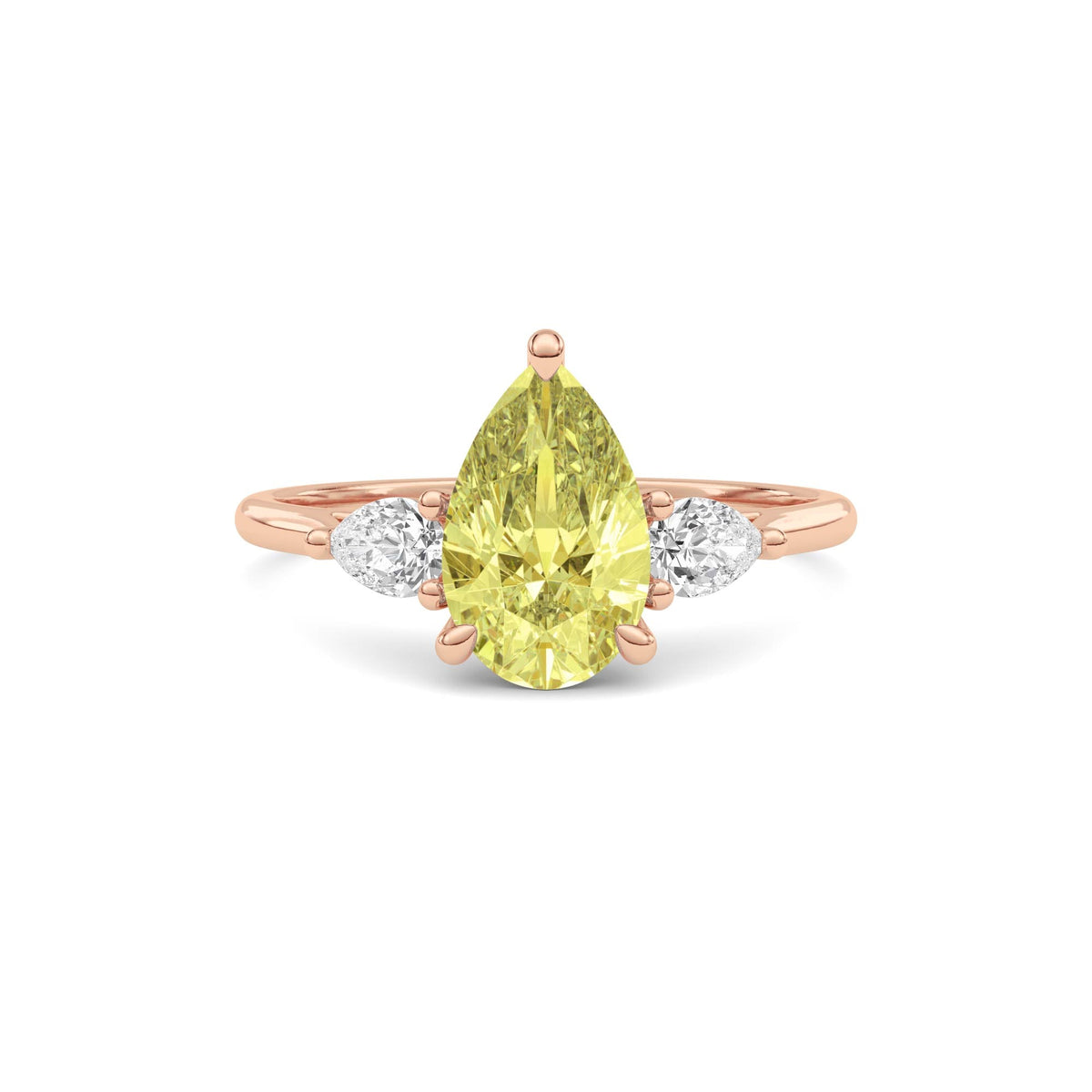 Rose gold Three-Stone Fancy Yellow Pear Cut Diamond Ring with Pear Side Stones