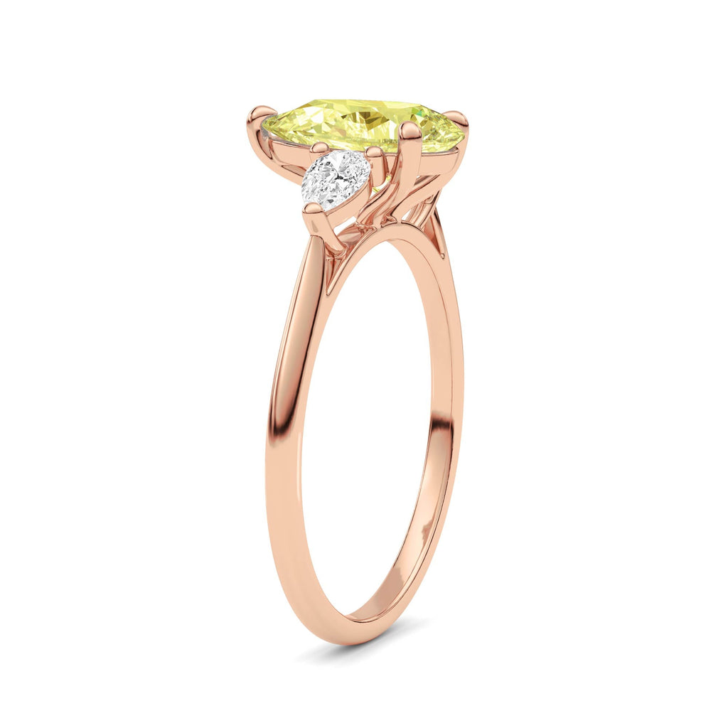 Rose gold Three-Stone Fancy Yellow Pear Cut Diamond Ring with Pear Side Stones