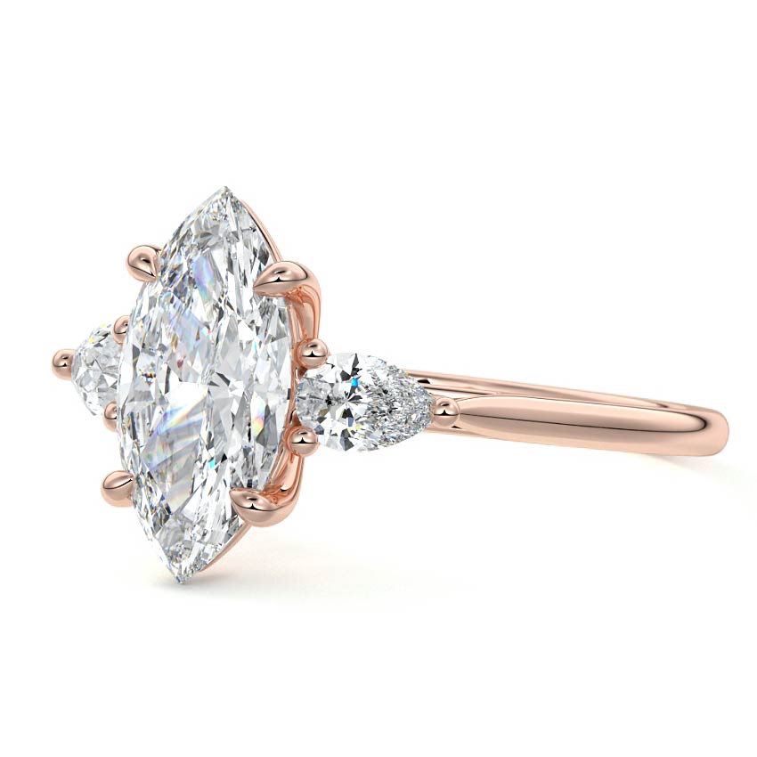 Rose gold Three-Stone Marquise Diamond Ring with Pear Side Stones