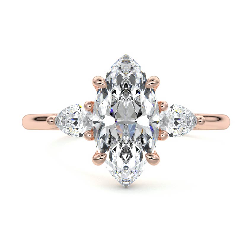 Rose gold Three-Stone Marquise Diamond Ring with Pear Side Stones