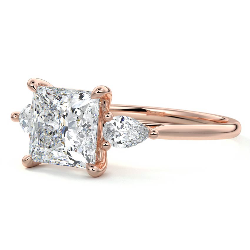 Rose gold Three-Stone Princess Diamond Ring with Pear Side Stones