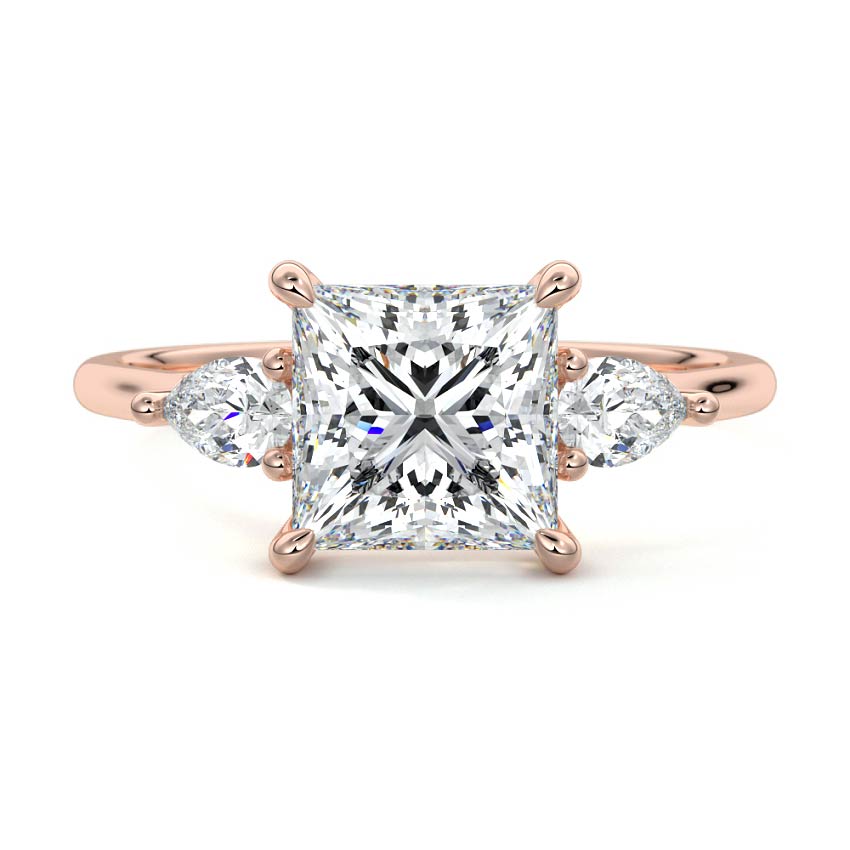 Rose gold Three-Stone Princess Diamond Ring with Pear Side Stones