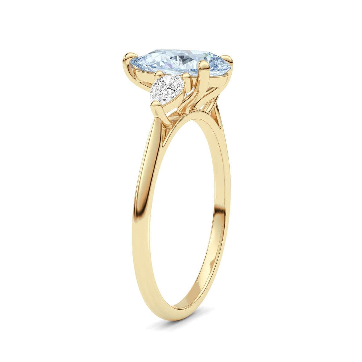 Yellow gold Three-Stone Fancy Blue Pear Cut Diamond Ring with Pear Side Stones