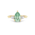 Yellow gold Three-Stone Fancy Green Pear Cut Diamond Ring with Pear Side Stones
