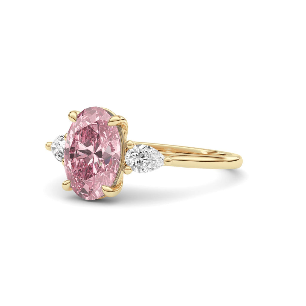 Yellow gold Three-Stone Fancy Pink Oval Cut Diamond Ring with Pear Side Stones