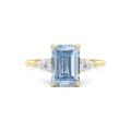 Yellow gold Three-Stone Fancy Blue Emerald Cut Diamond Ring with Pear Side Stones