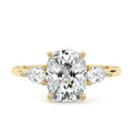 Yellow gold Three-Stone Cushion Diamond Ring with Pear Side Stones