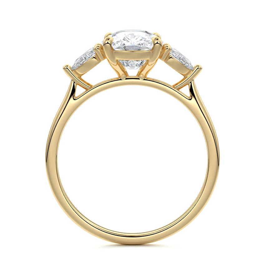 Yellow gold Three-Stone Cushion Diamond Ring with Pear Side Stones
