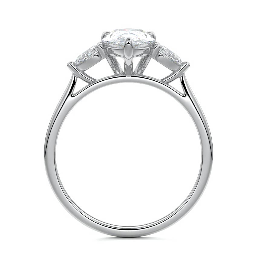 Silver Three-Stone Pear Diamond Ring with Pear Side Stones