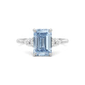 Platinum Three-Stone Fancy Blue Emerald Cut Diamond Ring with Pear Side Stones