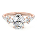 Rose gold Cushion Solitaire Diamond Engagement Ring with Floral Cluster Side Stones and Pave Band