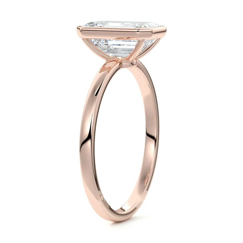 Rose gold Emerald Diamond Solitaire Engagement Ring 
