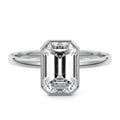 Silver Emerald Diamond Solitaire Engagement Ring