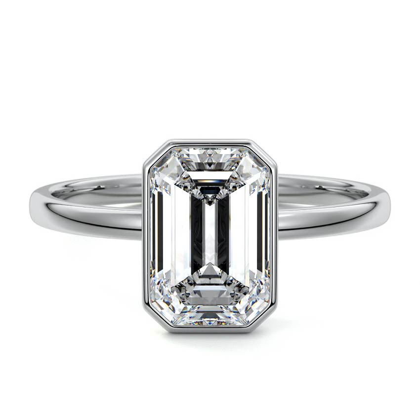 Silver Emerald Diamond Solitaire Engagement Ring