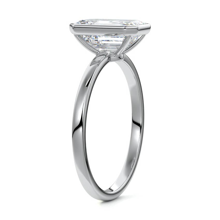 Silver Emerald Diamond Solitaire Engagement Ring