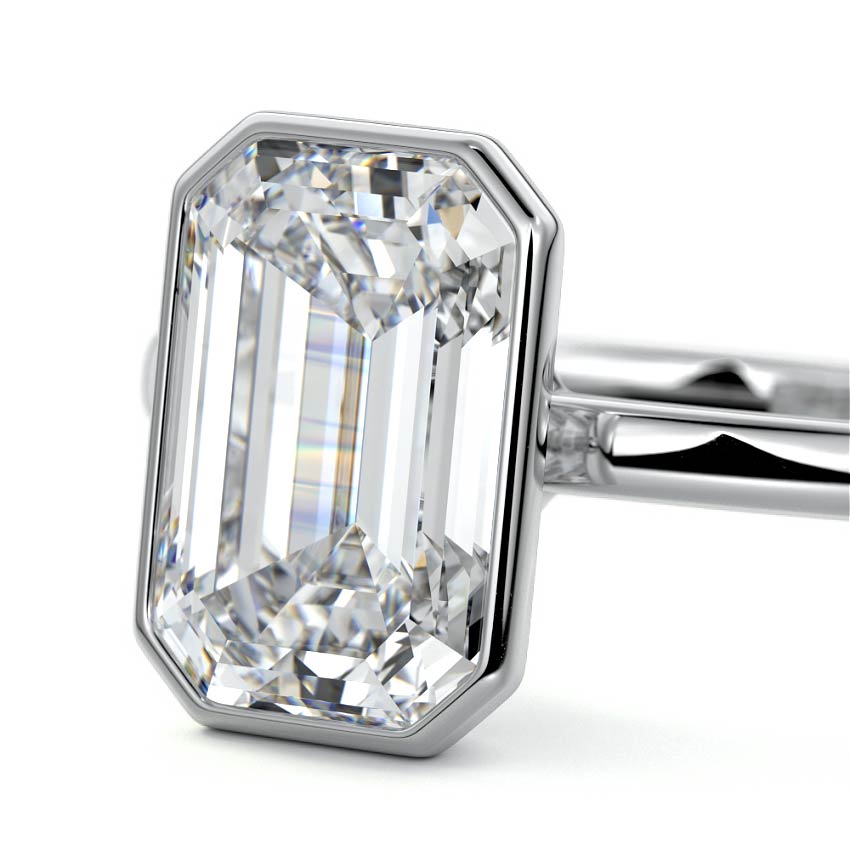 Silver Emerald Diamond Solitaire Engagement Ring